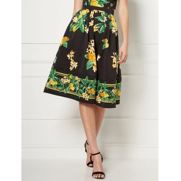 NY&C Eva Mendes Collection Black Maddie Lemon Print Skirt Size 10 - Picture 1 of 12